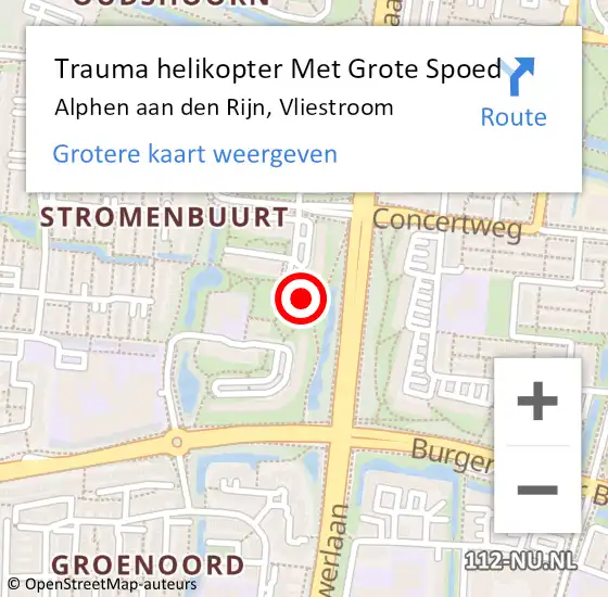 Locatie op kaart van de 112 melding: Trauma helikopter Met Grote Spoed Naar Alphen aan den Rijn, Vliestroom op 9 juni 2024 01:54