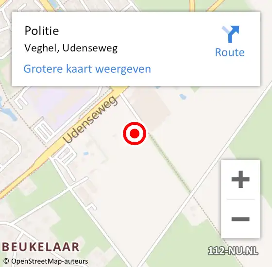 Locatie op kaart van de 112 melding: Politie Veghel, Udenseweg op 9 juni 2024 01:58