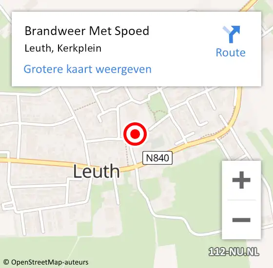 Locatie op kaart van de 112 melding: Brandweer Met Spoed Naar Leuth, Kerkplein op 9 juni 2024 02:01