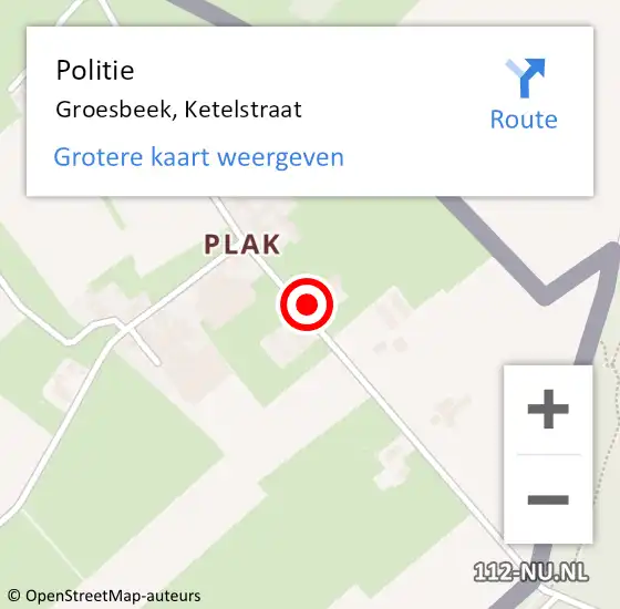 Locatie op kaart van de 112 melding: Politie Groesbeek, Ketelstraat op 9 juni 2024 02:16