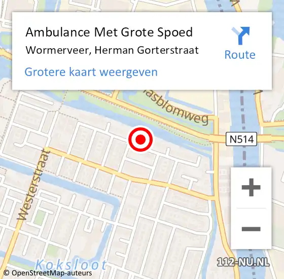 Locatie op kaart van de 112 melding: Ambulance Met Grote Spoed Naar Wormerveer, Herman Gorterstraat op 9 juni 2024 02:16