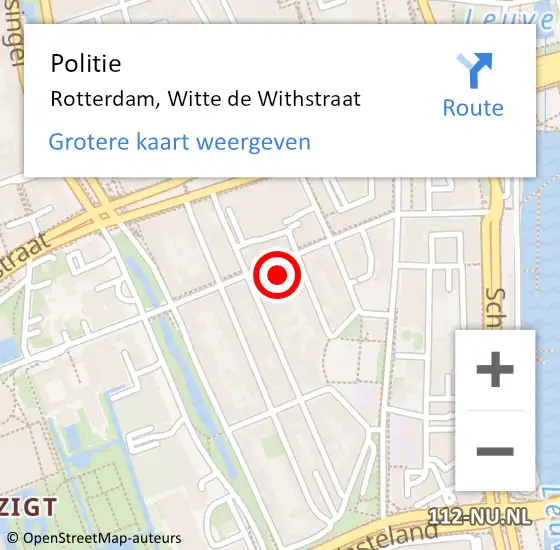 Locatie op kaart van de 112 melding: Politie Rotterdam, Witte de Withstraat op 9 juni 2024 02:18