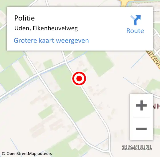 Locatie op kaart van de 112 melding: Politie Uden, Eikenheuvelweg op 9 juni 2024 02:21