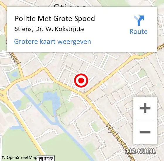 Locatie op kaart van de 112 melding: Politie Met Grote Spoed Naar Stiens, Dr. W. Kokstrjitte op 9 juni 2024 02:27