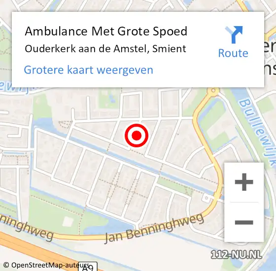 Locatie op kaart van de 112 melding: Ambulance Met Grote Spoed Naar Ouderkerk aan de Amstel, Smient op 9 juni 2024 02:46