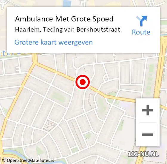 Locatie op kaart van de 112 melding: Ambulance Met Grote Spoed Naar Haarlem, Teding van Berkhoutstraat op 9 juni 2024 03:09