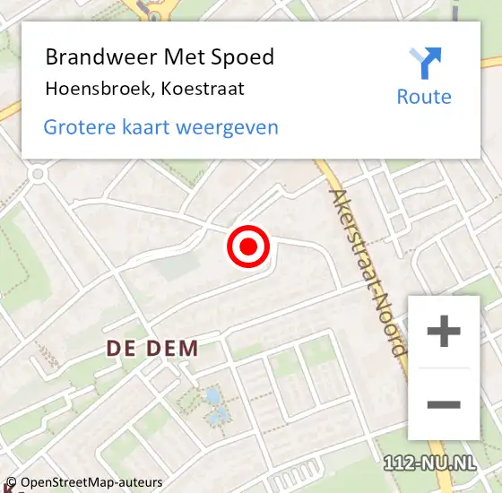 Locatie op kaart van de 112 melding: Brandweer Met Spoed Naar Hoensbroek, Koestraat op 9 juni 2024 03:27