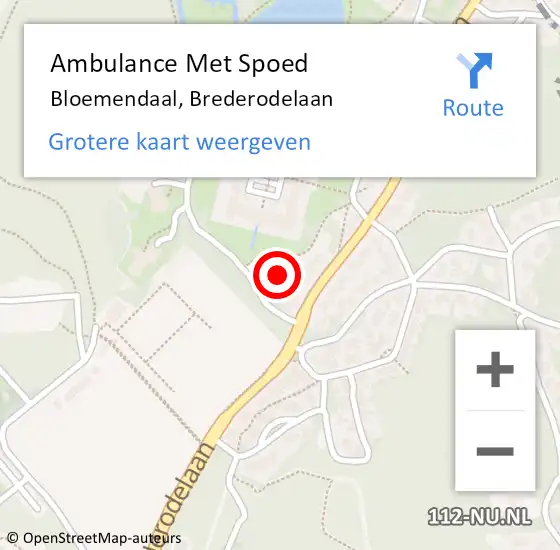 Locatie op kaart van de 112 melding: Ambulance Met Spoed Naar Bloemendaal, Brederodelaan op 9 juni 2024 03:30