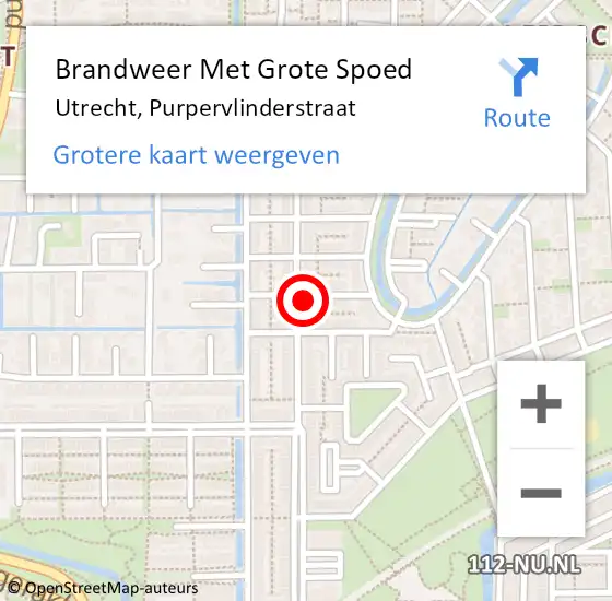 Locatie op kaart van de 112 melding: Brandweer Met Grote Spoed Naar Utrecht, Purpervlinderstraat op 9 juni 2024 03:47