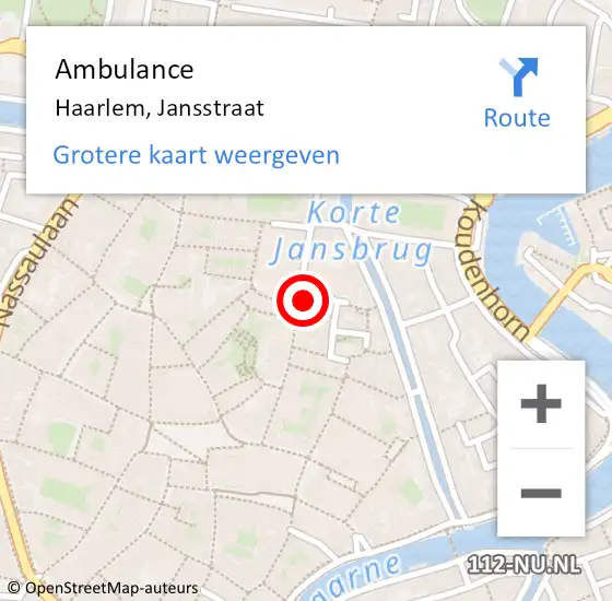 Locatie op kaart van de 112 melding: Ambulance Haarlem, Jansstraat op 9 juni 2024 03:51