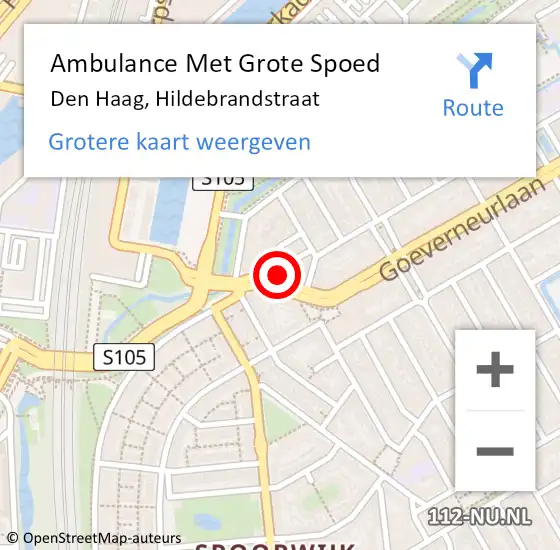 Locatie op kaart van de 112 melding: Ambulance Met Grote Spoed Naar Den Haag, Hildebrandstraat op 9 juni 2024 03:51