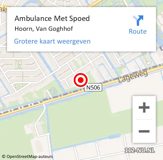 Locatie op kaart van de 112 melding: Ambulance Met Spoed Naar Hoorn, Van Goghhof op 9 juni 2024 03:55