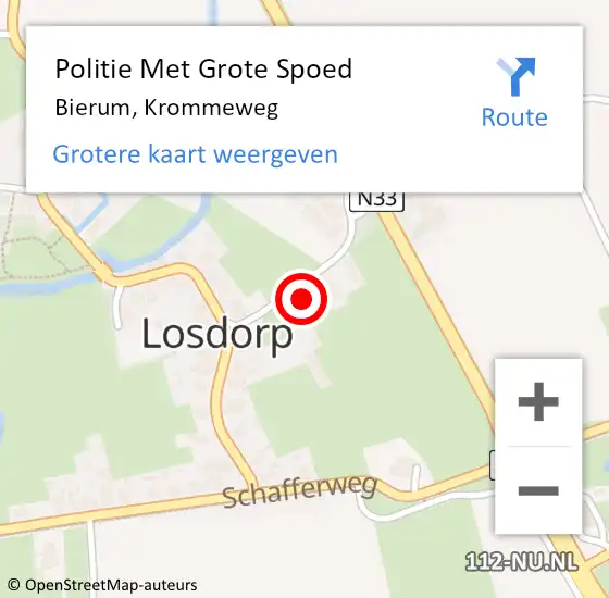 Locatie op kaart van de 112 melding: Politie Met Grote Spoed Naar Bierum, Krommeweg op 9 juni 2024 04:00