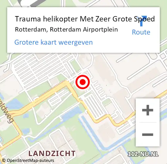 Locatie op kaart van de 112 melding: Trauma helikopter Met Zeer Grote Spoed Naar Rotterdam, Rotterdam Airportplein op 9 juni 2024 05:22