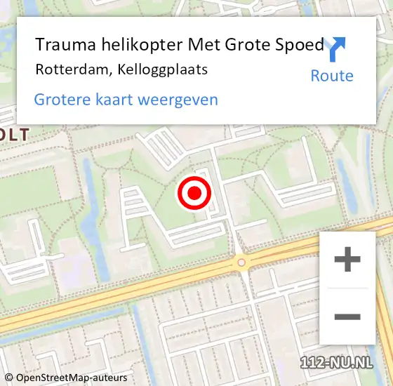 Locatie op kaart van de 112 melding: Trauma helikopter Met Grote Spoed Naar Rotterdam, Kelloggplaats op 9 juni 2024 06:54