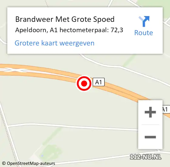 Locatie op kaart van de 112 melding: Brandweer Met Grote Spoed Naar Apeldoorn, A1 hectometerpaal: 72,3 op 9 juni 2024 07:02