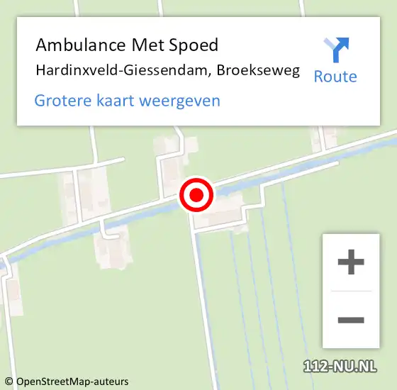 Locatie op kaart van de 112 melding: Ambulance Met Spoed Naar Hardinxveld-Giessendam, Broekseweg op 9 juni 2024 08:21