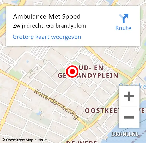 Locatie op kaart van de 112 melding: Ambulance Met Spoed Naar Zwijndrecht, Gerbrandyplein op 9 juni 2024 08:43
