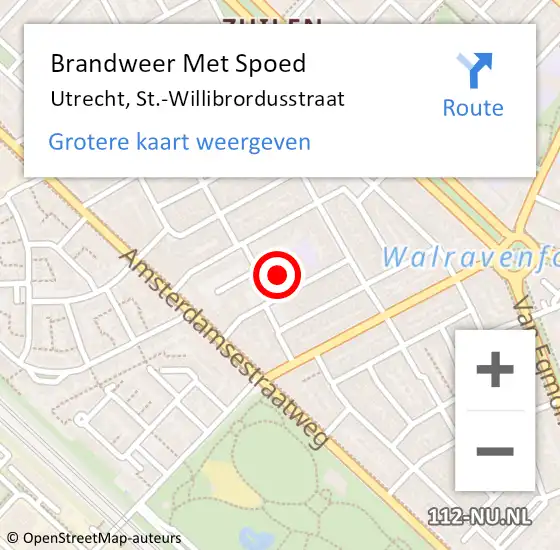 Locatie op kaart van de 112 melding: Brandweer Met Spoed Naar Utrecht, St.-Willibrordusstraat op 9 juni 2024 08:51