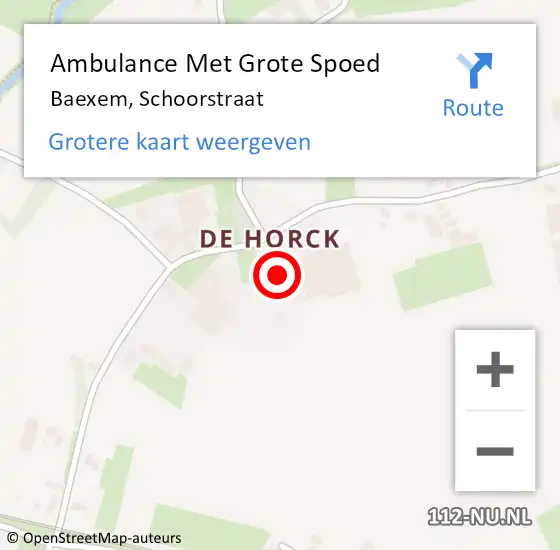 Locatie op kaart van de 112 melding: Ambulance Met Grote Spoed Naar Baexem, Schoorstraat op 9 juni 2024 09:04