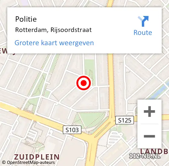 Locatie op kaart van de 112 melding: Politie Rotterdam, Rijsoordstraat op 9 juni 2024 09:13