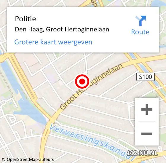 Locatie op kaart van de 112 melding: Politie Den Haag, Groot Hertoginnelaan op 9 juni 2024 09:45