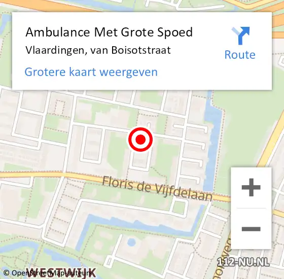 Locatie op kaart van de 112 melding: Ambulance Met Grote Spoed Naar Vlaardingen, van Boisotstraat op 9 juni 2024 09:54