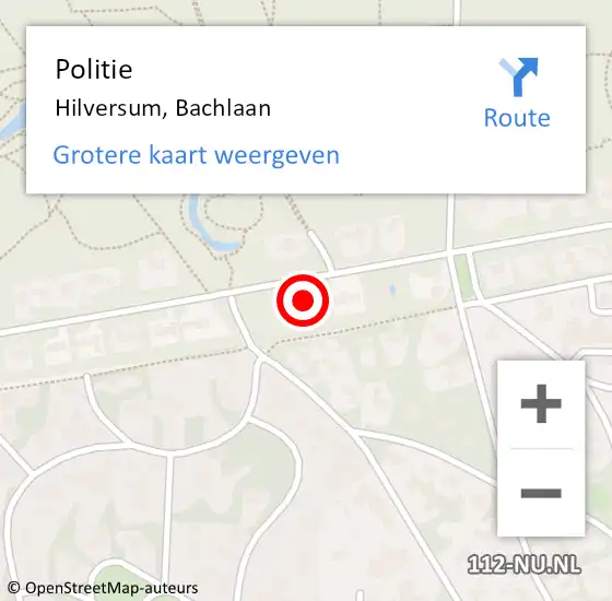 Locatie op kaart van de 112 melding: Politie Hilversum, Bachlaan op 9 juni 2024 10:11