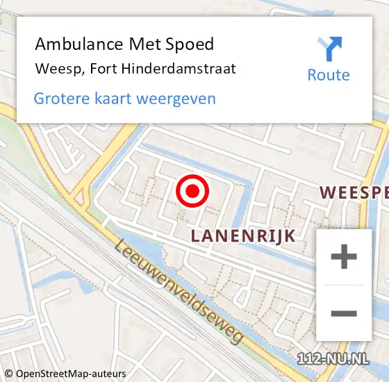 Locatie op kaart van de 112 melding: Ambulance Met Spoed Naar Weesp, Fort Hinderdamstraat op 9 juni 2024 10:29