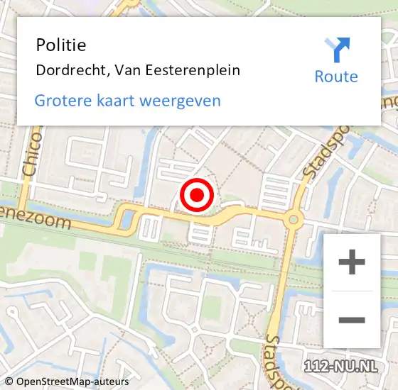 Locatie op kaart van de 112 melding: Politie Dordrecht, Van Eesterenplein op 9 juni 2024 10:37