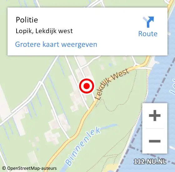 Locatie op kaart van de 112 melding: Politie Lopik, Lekdijk west op 9 juni 2024 11:09