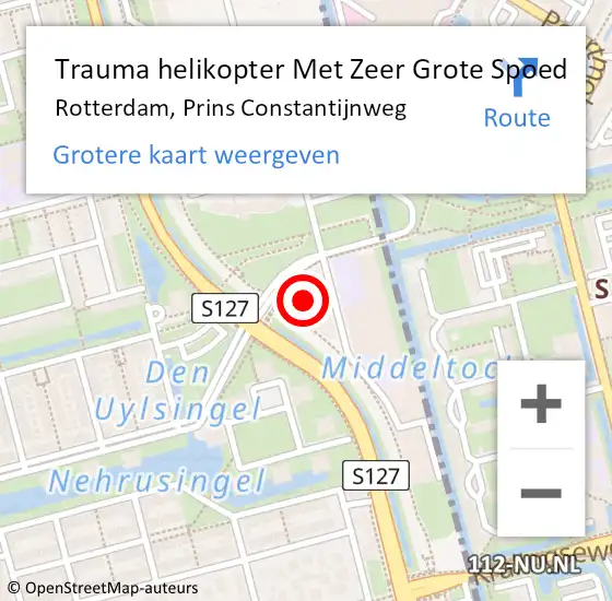 Locatie op kaart van de 112 melding: Trauma helikopter Met Zeer Grote Spoed Naar Rotterdam, Prins Constantijnweg op 9 juni 2024 11:13