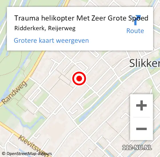 Locatie op kaart van de 112 melding: Trauma helikopter Met Zeer Grote Spoed Naar Ridderkerk, Reijerweg op 9 juni 2024 11:33