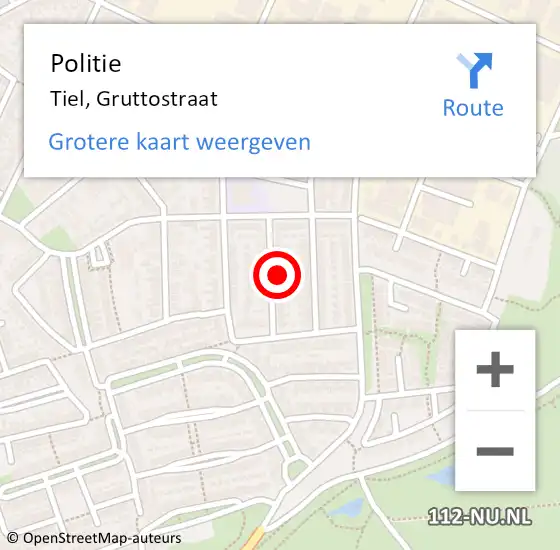 Locatie op kaart van de 112 melding: Politie Tiel, Gruttostraat op 9 juni 2024 11:43