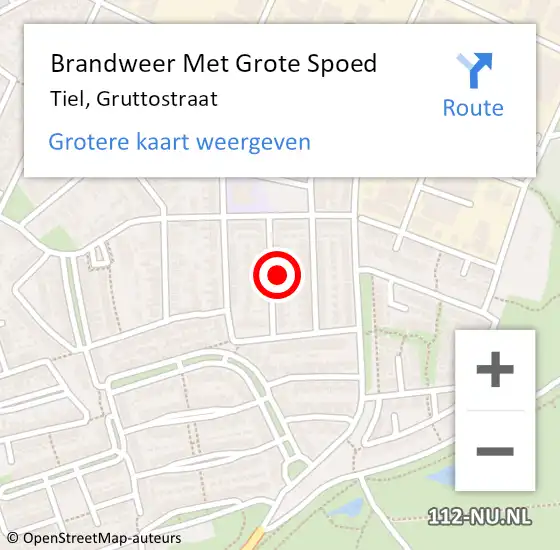 Locatie op kaart van de 112 melding: Brandweer Met Grote Spoed Naar Tiel, Gruttostraat op 9 juni 2024 11:43