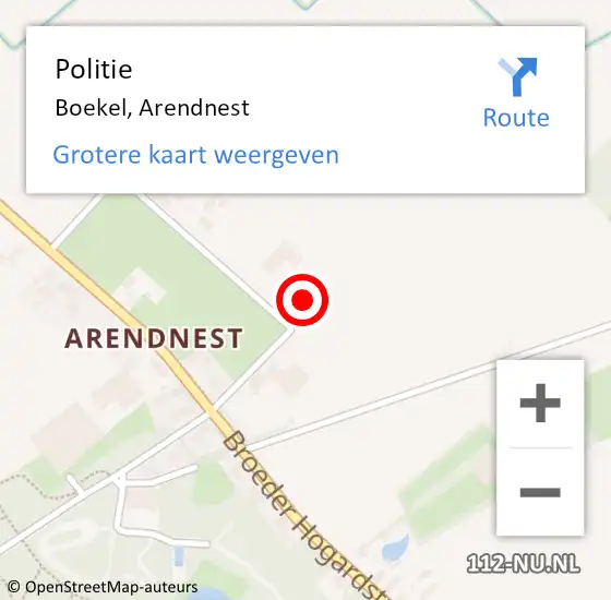 Locatie op kaart van de 112 melding: Politie Boekel, Arendnest op 9 juni 2024 11:47