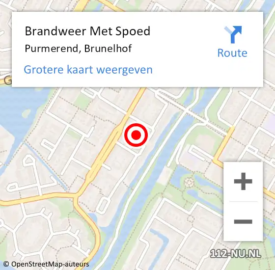 Locatie op kaart van de 112 melding: Brandweer Met Spoed Naar Purmerend, Brunelhof op 9 juni 2024 12:23