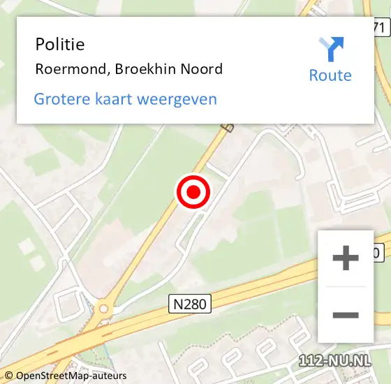 Locatie op kaart van de 112 melding: Politie Roermond, Broekhin Noord op 9 juni 2024 12:38