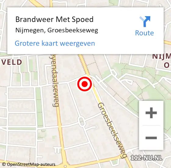 Locatie op kaart van de 112 melding: Brandweer Met Spoed Naar Nijmegen, Groesbeekseweg op 9 juni 2024 12:43