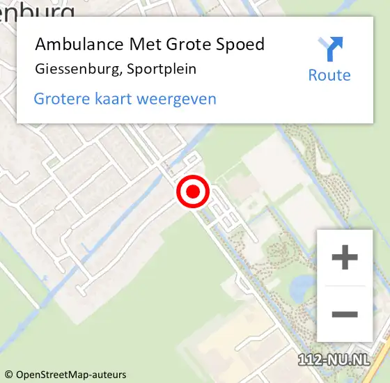 Locatie op kaart van de 112 melding: Ambulance Met Grote Spoed Naar Giessenburg, Sportplein op 9 juni 2024 13:04