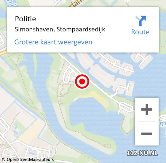 Locatie op kaart van de 112 melding: Politie Simonshaven, Stompaardsedijk op 9 juni 2024 13:17