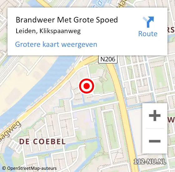 Locatie op kaart van de 112 melding: Brandweer Met Grote Spoed Naar Leiden, Klikspaanweg op 9 juni 2024 13:20