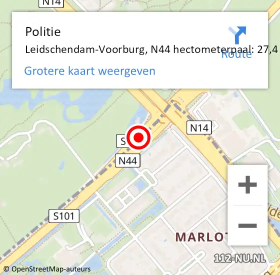 Locatie op kaart van de 112 melding: Politie Leidschendam-Voorburg, N44 hectometerpaal: 27,4 op 9 juni 2024 13:50