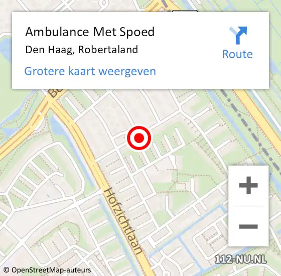 Locatie op kaart van de 112 melding: Ambulance Met Spoed Naar Den Haag, Robertaland op 9 juni 2024 13:56