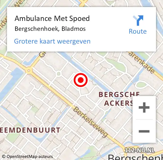 Locatie op kaart van de 112 melding: Ambulance Met Spoed Naar Bergschenhoek, Bladmos op 9 juni 2024 14:03