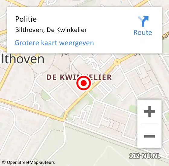 Locatie op kaart van de 112 melding: Politie Bilthoven, De Kwinkelier op 9 juni 2024 14:07