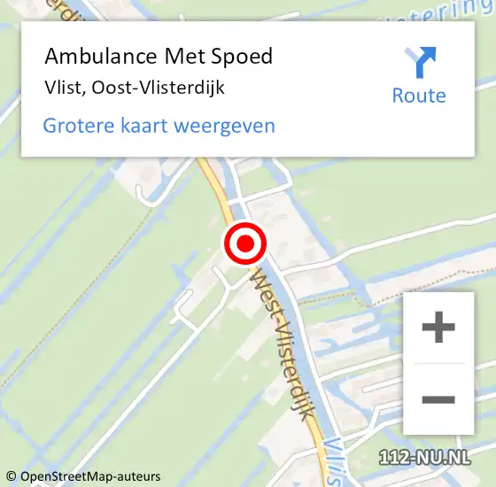 Locatie op kaart van de 112 melding: Ambulance Met Spoed Naar Vlist, Oost-Vlisterdijk op 9 juni 2024 14:08