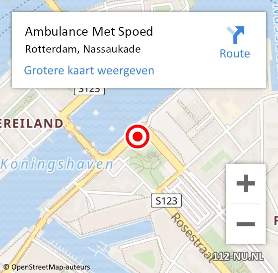 Locatie op kaart van de 112 melding: Ambulance Met Spoed Naar Rotterdam, Nassaukade op 9 juni 2024 14:14