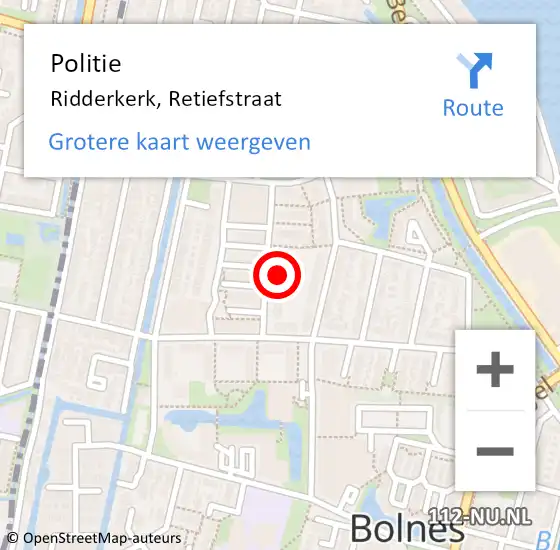 Locatie op kaart van de 112 melding: Politie Ridderkerk, Retiefstraat op 9 juni 2024 14:27