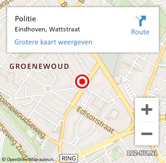 Locatie op kaart van de 112 melding: Politie Eindhoven, Wattstraat op 9 juni 2024 14:53